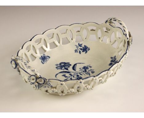 A Worcester porcelain ‘Gilly Flower’ pattern chestnut basket, circa 1770-1780, the interior decorated with floral sprays and 
