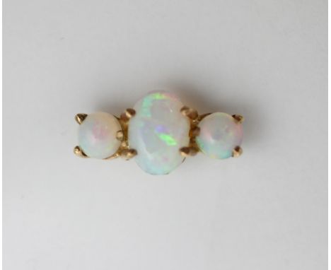 A broken three stone opal mount, the oval cabochon opal within claw set setting edge, with smaller circular opal cabochon to 