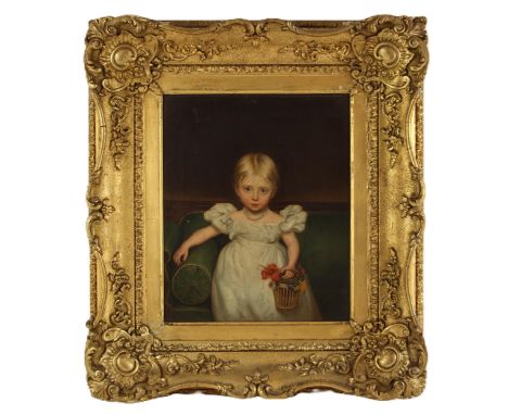 French school (early 19th century),A three quarter length portrait of a young girl holding a posy basket, by repute Louisa Ma