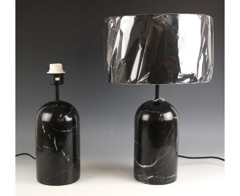 A contemporary Danish marble table lamp by Frandsen Lighting, of bullet form with black drum shade, 37.5cm high to top of fit