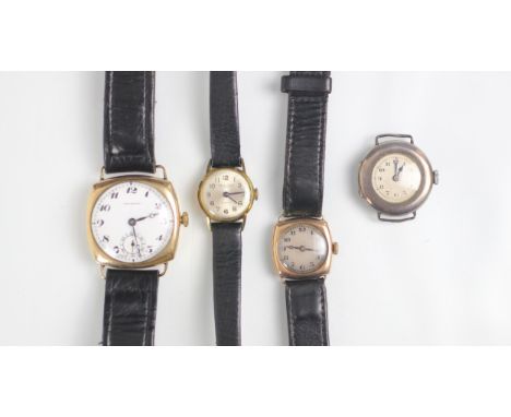 A group of five wristwatches, including a yellow metal cased Eterna matic ladies wristwatch, the plain polished case upon lea