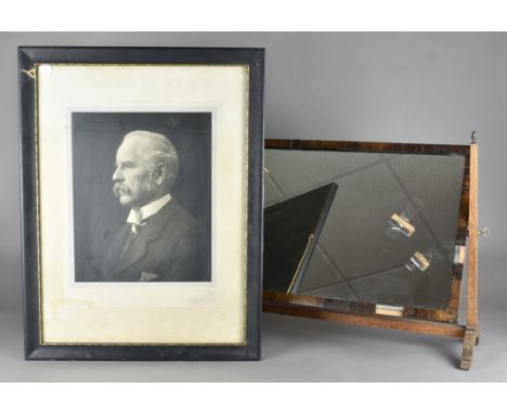 A 19th Century mahogany veneered dressing table mirror, together with a limited edition print of a Stag by Peter Dik 1/50, a 