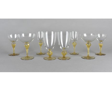 A part suite of Venetian style glassware, comprising goblets, champagne bowls etcIncludes: 11 goblet glasses (one chipped to 