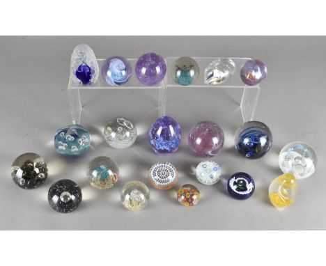 A collection of glass paperweights, including two Perth examples, various Caithness and others 