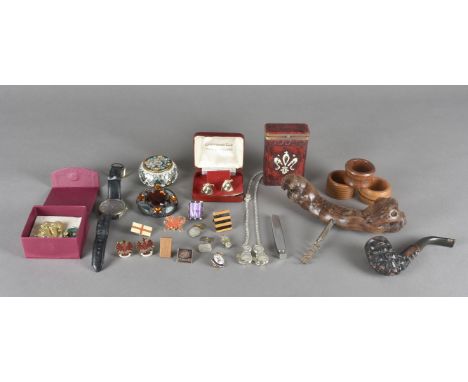 A collection of watches, costume jewellery, cufflinks, corkscrews and other items 