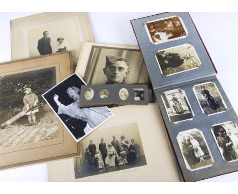 Ephemera, Photographs,   two vintage albums and loose examples, approx 100, mostly Edwardian, inc, Portrait of a soldier, Wed