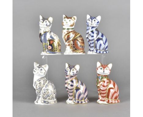 Royal Crown Derby paperweights, comprising six seated cats, various titles, some limited editions, one missing stopper (6)'XL