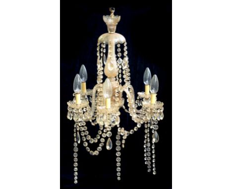 A VICTORIAN STYLE CUT GLASS CHANDELIER, 50CM