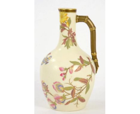 A ROYAL WORCESTER IVORY GROUND JUG, 20.5CM H, PUCE PRINTED MARK, C1886