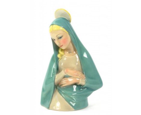 A LENCI FIGURE OF THE MADONNA, 25CM H, MOULDED MODELLERS INITIALS AJA, PAINTED LENCI, MADE IN ITALY, ARROW AND TORINO