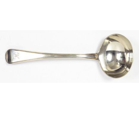 A GEORGE III SILVER SAUCE LADLE, OLD ENGLISH THREAD PATTERN, INITIALLED 'H', LONDON 1812, 2OZS