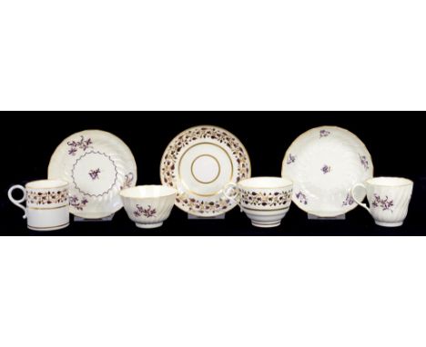 A BARR FLIGHT & BARR RING HANDLED TRIO PAINTED IN CHOCOLATE BROWN AND GILT WITH SCROLLING FOLIAGE, SAUCER 13.5CM DIAM, IMPRES