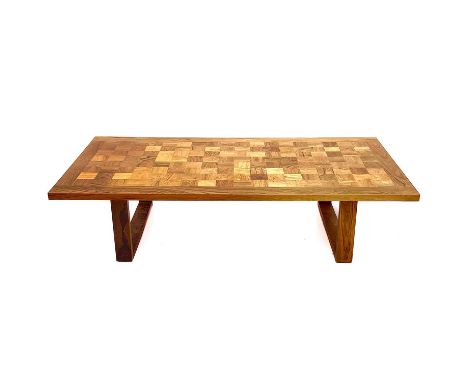 A Cado Danish rosewood 'Chess Boogie Woogie' coffee table designed by Poul Cadovius.  With squared parquetry top on rectangul