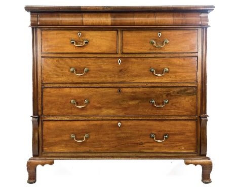 A Victorian North Country mahogany chest of drawers. Fitted a frieze drawer above two short and three long drawers on bracket