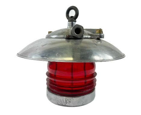 A Russian Navy chrome navigation lamp. With red glass lens, height 32cm diameter 36cm.