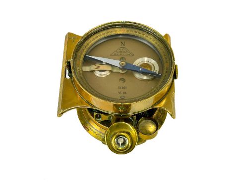 A WW1 era brass artillery compass by C P Goerz Berlin. 10361 VI.18, diameter 10cm.