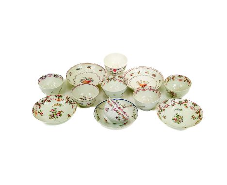 18th century and later English and Chinese porcelain tea bowls and saucers. Decorated in polychromes. (12)One tea bowl with a