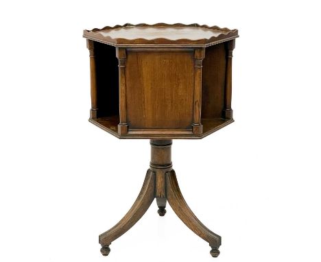 A 19th century mahogany hexagonal revolving bookcase on swept tripod supports. Height 64cm width 43cm depth 43cm.Generally in
