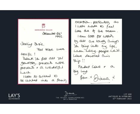 Diana, The Princess of Wales, signed letter dated December 26th 1995, hand written in ink two sides, on her personal cream an