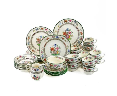 A Chinese rose pattern Copeland dinner and tea service. Comprising of; A sandwich plate diameter - 22cm, a sugar bowl, six di