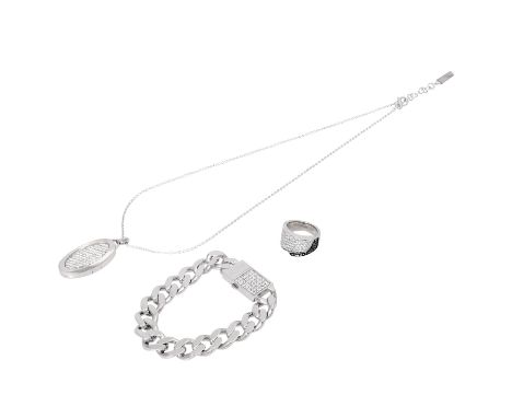 JETTE JOOP 3-teiliges Schmuckset, best. aus Kette (L: 46 cm) und Anhänger, Armband (L: ca. 19 cm), Ring (Größe 56), Silber 92