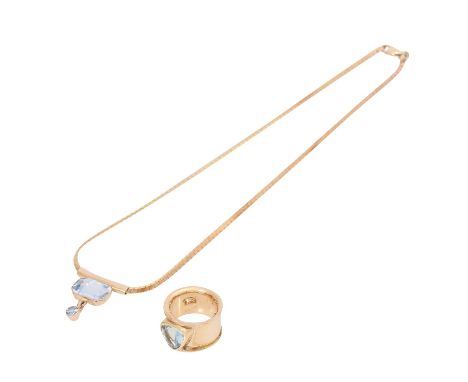 Schmuckkonvolut 2-teilig, GG 14K, 27,5 g (netto ohne Steine ca. 23 g), Händlerkonvolut bestehend aus 1 Ring Weite ca. 49 und 