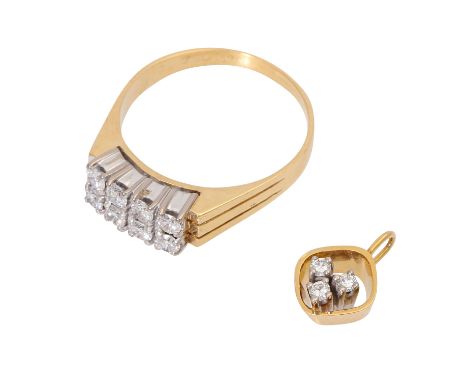 Schmuckkonvolut 2-teilig, GG/WG 18K, 7,7 g, Händlerkonvolut bestehend aus 1 Ring Weite 61 und 1 Anhänger, mit Diamant, Trages
