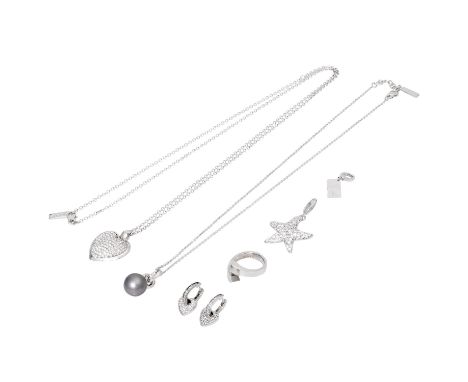 JETTE JOOP 6-teiliges Schmuckset, best. aus 2 Ketten (L: 88/48 cm) mit Anhängern, 1 Ring (Größe 60), 2 Anhänger, 1 Paar Ohrri