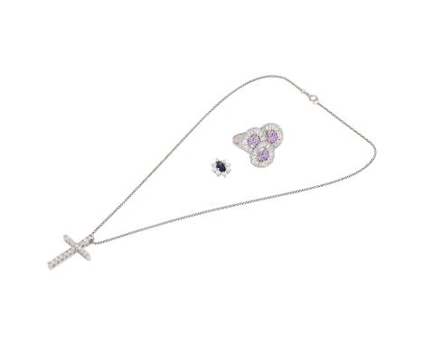 Schmuckkonvolut 3-teilig, WG 14K, 15,9 g (netto ohne Steine ca. 12 g), Händlerkonvolut bestehend aus 1 Ring Weite 53, 1 Anhän