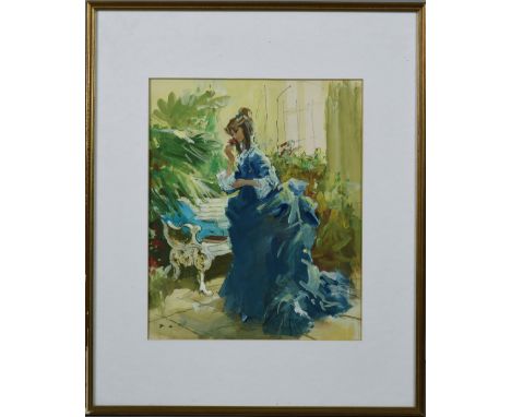 Wiliam Frances Marshall - three portrait illustrations, the lady in blue, the lady in pink with her cat together with lady in