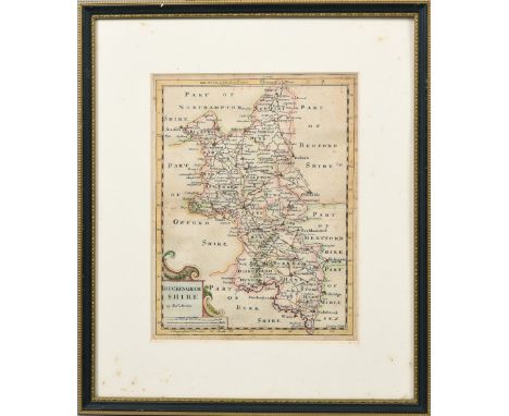 A Robert Mordan map of Buckinghamshire, hand coloured and with side scales indicating minutes of time from London, framed and