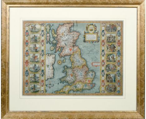 A John Speede hand coloured map of Britain as it was divided in the time of the English Saxons especially during their Petarc