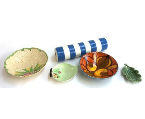 Five items of ceramics: Poole Pottery, TG Green, Wade, and Carltonware 