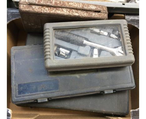 Various boxes of tools, mostly socket sets 