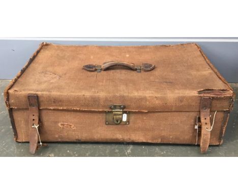 A vintage canvas and leather travel case with cotton lining, retailed by A. Boswell, Portmanteau, trunk, and bag manufacture,
