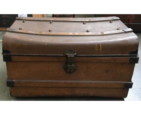 A' Warranted Best Steel Japanned Metal Travelling Trunk', 70cmW 