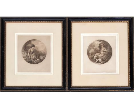 After R. Westal, a pair of 19th Century circular miniature prints of a Young Shepherd and Shepherdess engraved by T. Ryder, t