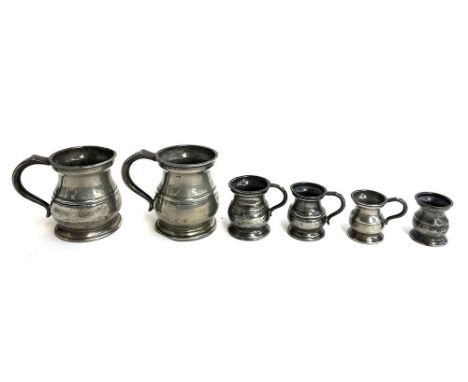 Brewery interest: six pewter measures, comprising two half pint measures, and a half gill, by Gaskell &amp; Chambers of Birmi