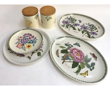 Several ceramic items to include two large Portmeirion Botanic Garden oval platters and a circular tray, together with two Po