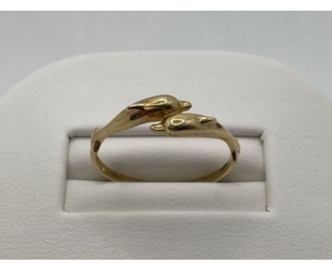 9CT GOLD 2 DOLPHIN CROSSOVER RING 1.2G SIZE O