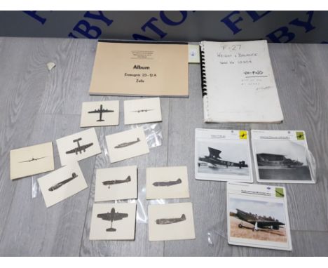 DISPATCHED VINTAGE WW2 PHOTO ALBUM OF AIRCRAFTS, F - 27 WEIGHT AND BALANCE AIRCRAFT MANUAL AND A MIG 23 RUSSIAN AIRCRAFT MANU