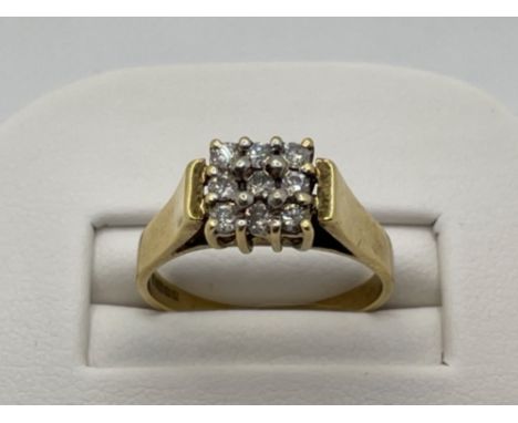 18CT GOLD SQUARE DIAMOND CLUSTER RING 4.9G SIZE N