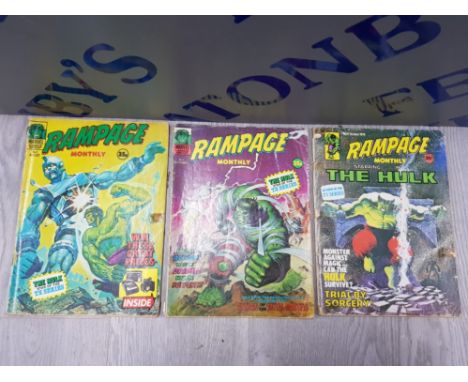 3 VINTAGE MARVEL COMIC MAGAZINES INCLUDES RAMPAGE MONTHLY STARING THE HULK