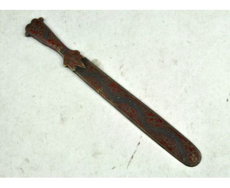 A late19th/early 20th century enamel inlaid letter page turner, 26cm long
