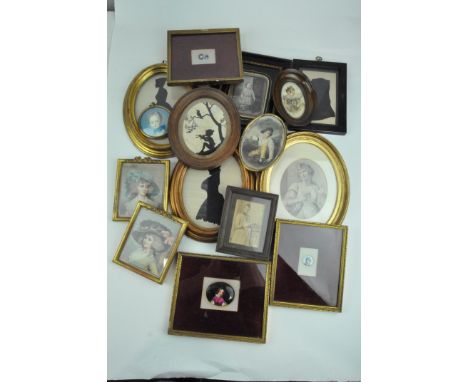 A collection of 19th century Silhouettes, portrait prints and photos, framed  (14)