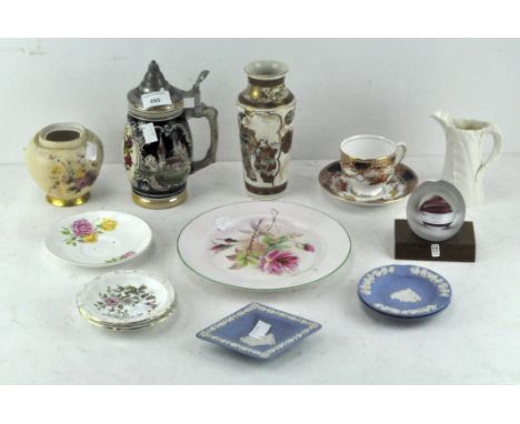 A Royal Worcester pot with floral decoration (missing the lid), together with a Salisbury Pottery cup and saucer, three piece