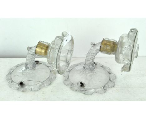 A pair of early 20th century glass wall light sconces, with drip pans, 16cm high