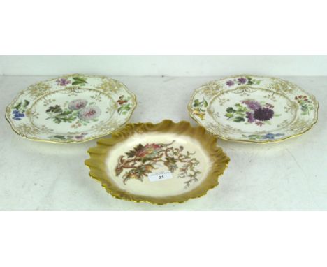 An early 20th century Royal Worcester plate retailed by Tiffany &amp; co, painted with foliate fruit scene amongst gilt, toge