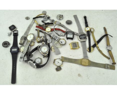 An assortment of vintage wristwatches and movements, including a ladies Rotary watch