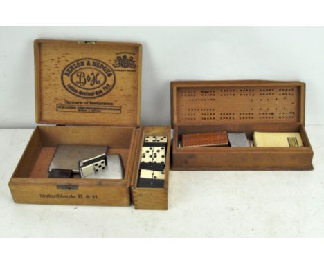 Assorted collectables, including a bone and ebony dominoes set in box, small wooden snuff/pill box, two silver plated cigaret